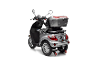Silberner Dreirad-Scooter mit Heckgepäckträger.