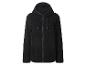 Schwarze flauschige Kapuzenjacke mit Reißverschluss.
