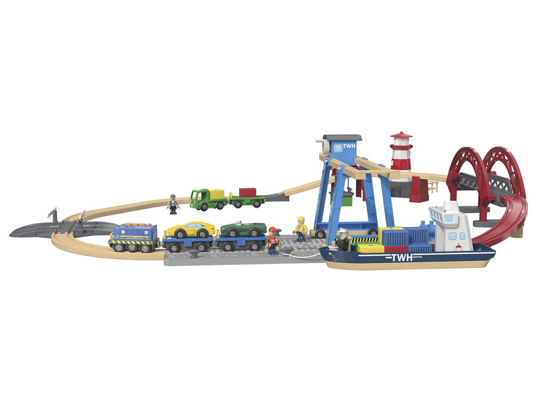 mit 3 Containerhafen, Playtive Stationen Holz Eisenbahn-Set