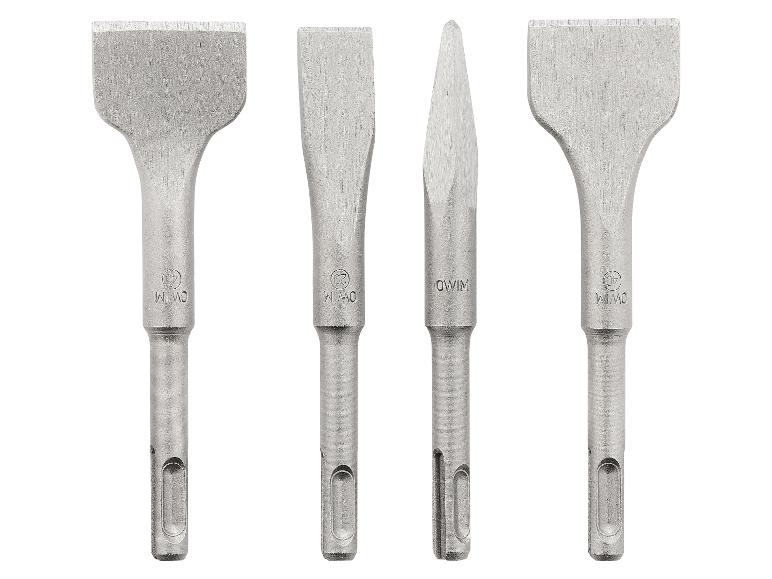 Vier OWIM Meißel für Bohrhammer, in verschiedenen Formen und Größen.