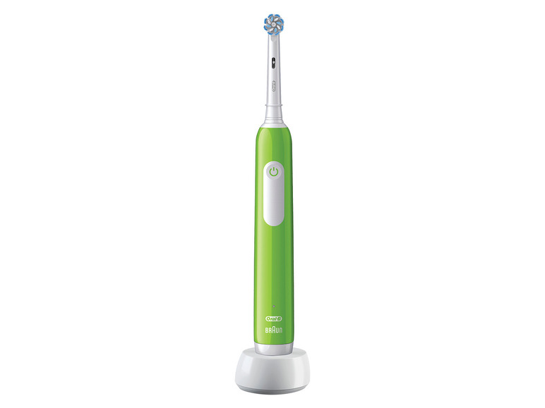 Eine grüne elektrische Zahnbürste von Oral-B Braun.