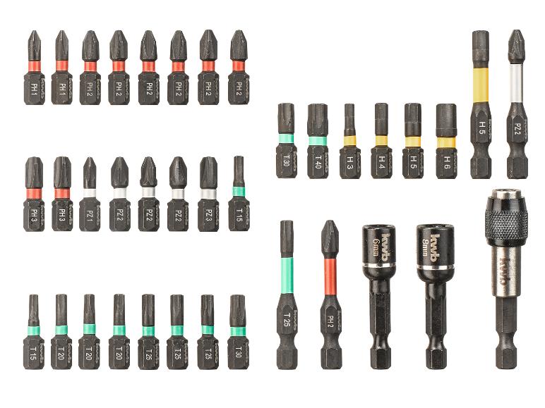 Ein Satz Schraubendreher-Bits, einschließlich PH, PZ, Torx und Sechskant-Bits, sowie Adapter.