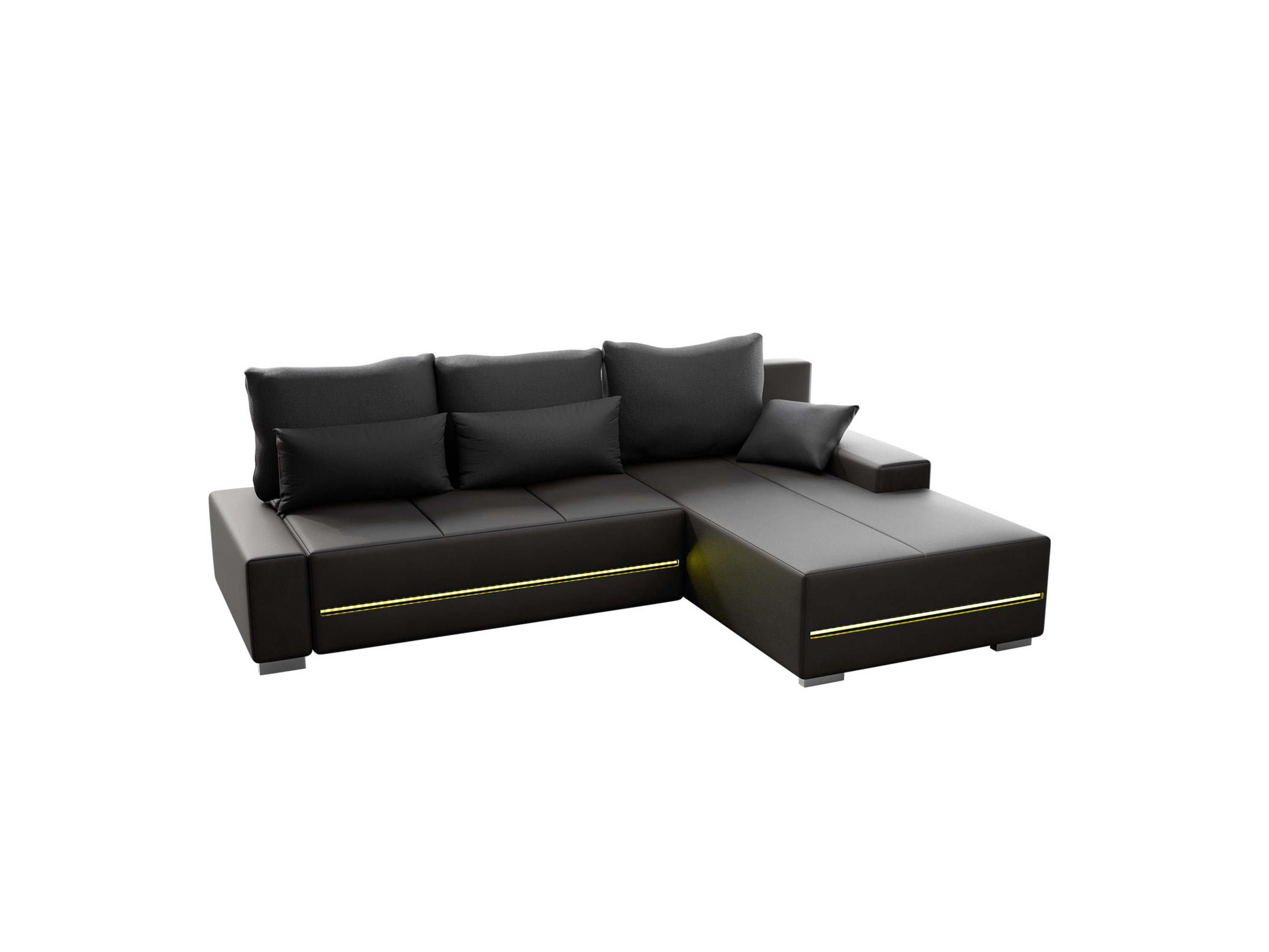 JUSKYS Davos Sofa LED mit Ottomane Schlaffunktion (Rechts, Dunkelgrau)
