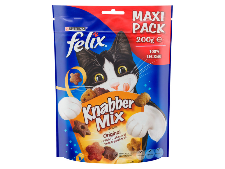 Gehe zu Vollbildansicht: FELIX KnabberMix Original Katzensnack, Knusper-Leckerlie mit 3 Geschmacksrichtungen, 5er Pack (5 x 200g) - Bild 2