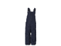 Blaue Kinder-Schneehose mit Hosenträgern und Reißverschluss vorne.