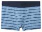 Blau und marineblau gestreifte Herren-Boxershorts mit dunklem Gummibund.