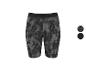 Damen-Sportshorts in Schwarz-Grau mit abstraktem Muster und elastischem Bund.