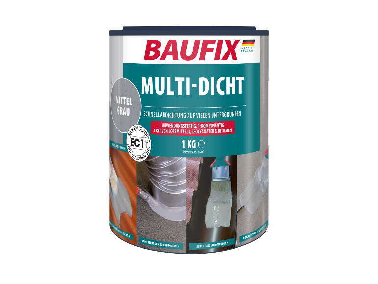 Baufix Multi-Dicht, grau, schnell abdichtend für viele Untergründe.