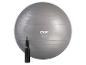 Grauer Gymnastikball mit Handpumpe, 65 cm Durchmesser, max. 120 kg Tragkraft.