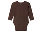 Ein brauner Baby-Body mit langen Ärmeln.