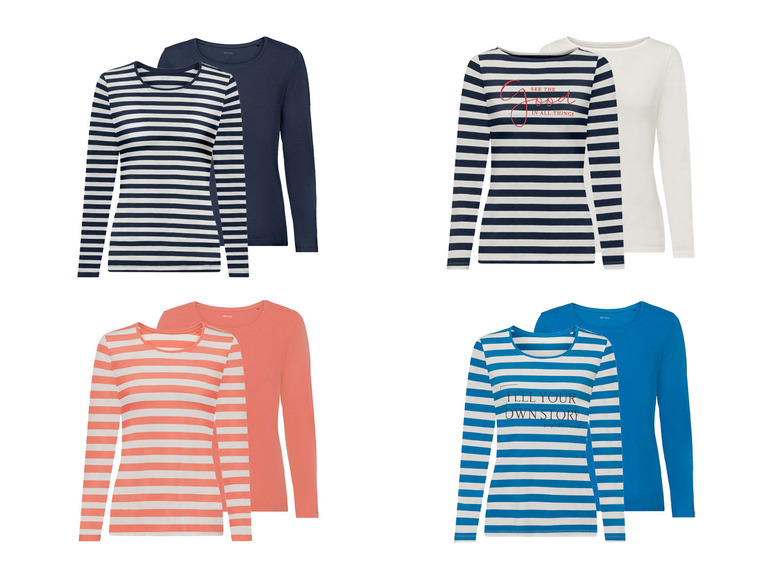 Gehe zu Vollbildansicht: ESMARA&reg; Damen Basic Langarmshirts, 2 St&uuml;ck, mit Baumwolle - Bild 1