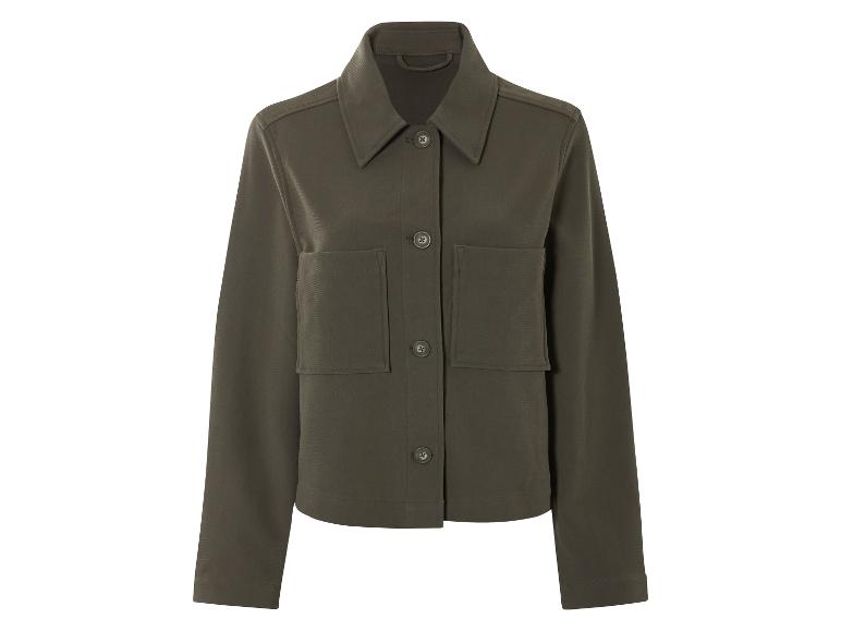 Eine grüne Jacke mit Knöpfen und einer Brusttasche.