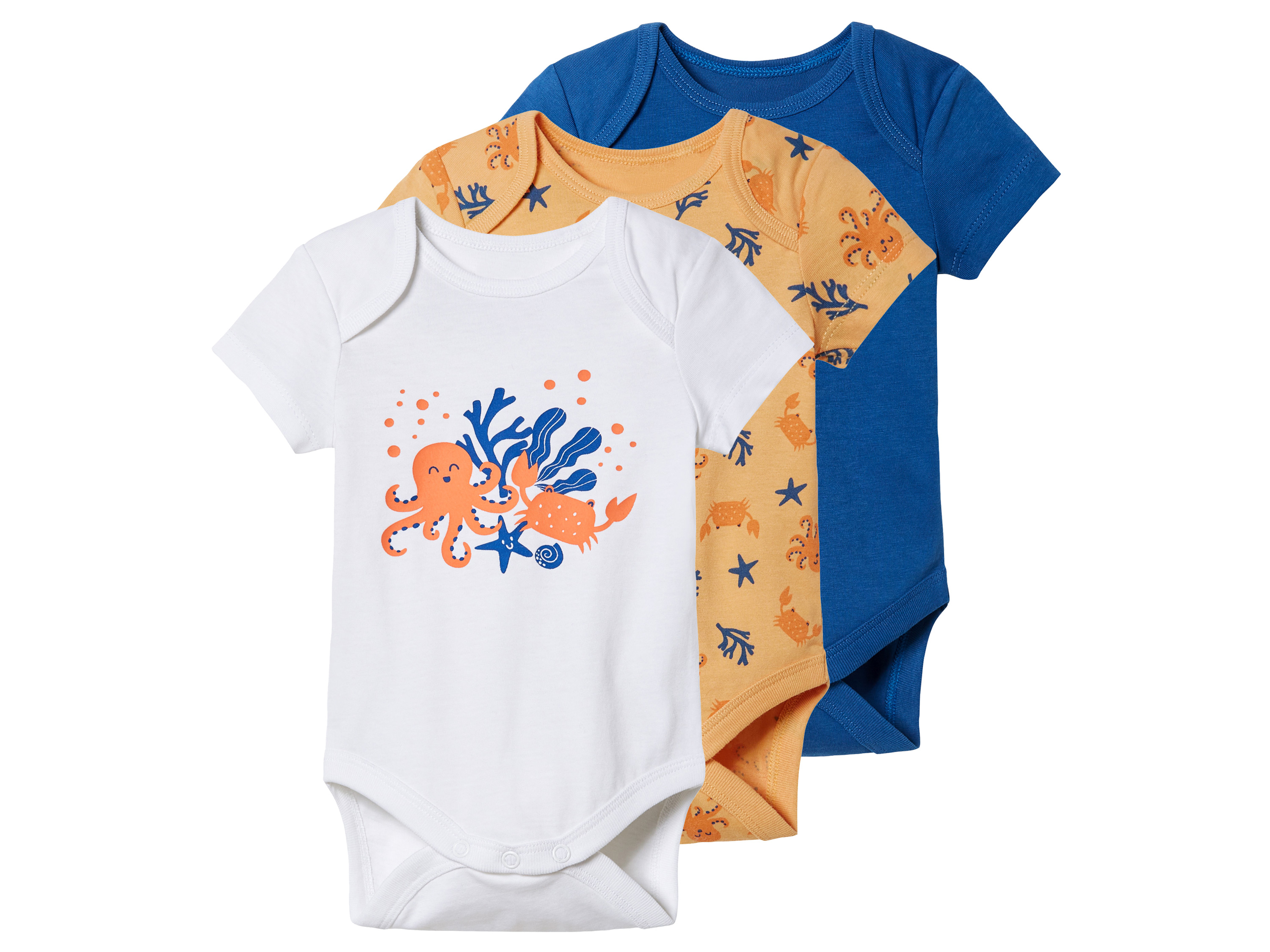lupilu® Baby Bodies, 3 Stück, kurzarm (74/80, blau/orange/weiß) | 04335633064720