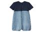 Kurzärmeliger Baby-Strampler, marineblau und helles Denim, mit Knöpfen am Rücken.
