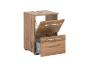 Badezimmerschrank aus Holz mit offener Schublade und Kipptür