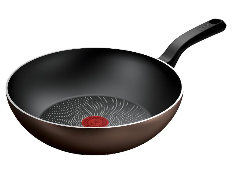 Tefal braune Wokpfanne mit schwarzem Griff und rotem Thermo-Signal Indikator.