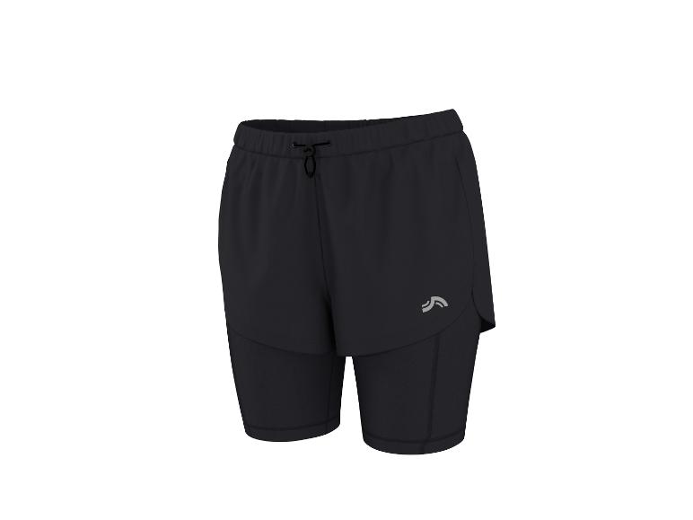 Schwarze 2-in-1-Sportshorts für Damen mit integrierten Leggings.