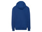 Ein blauer Hoodie mit Kapuze.