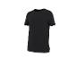 Schwarzes Kurzarm-T-Shirt mit kleinem Logo am Ärmel und Saum.