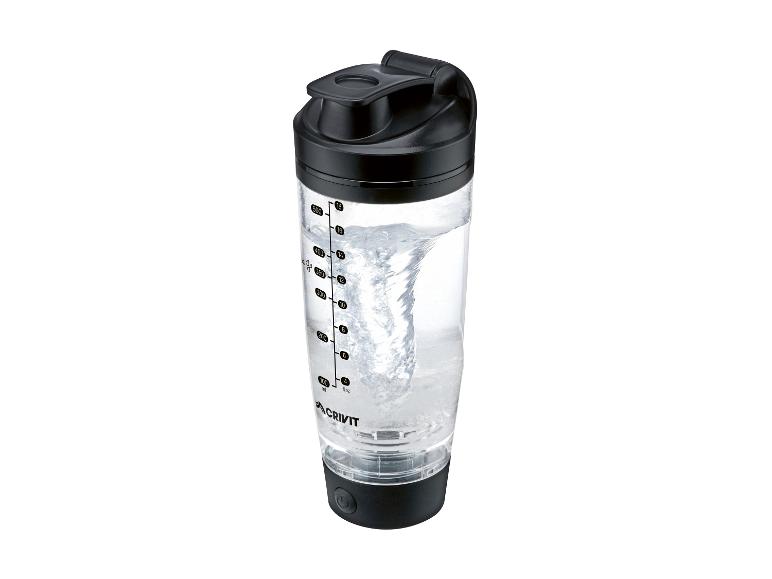Transparenter Shaker mit schwarzem Deckel und Boden, gefüllt mit wirbelndem Wasser.