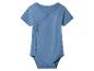 Blauer kurzärmeliger Baby-Body mit Wickelverschluss.