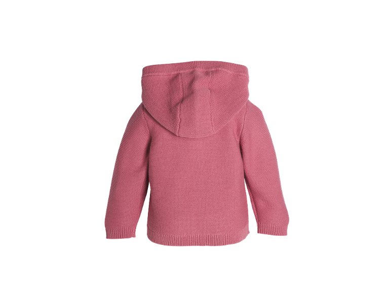 Rosa gestrickter Kinder-Kapuzenpullover, von hinten gesehen.