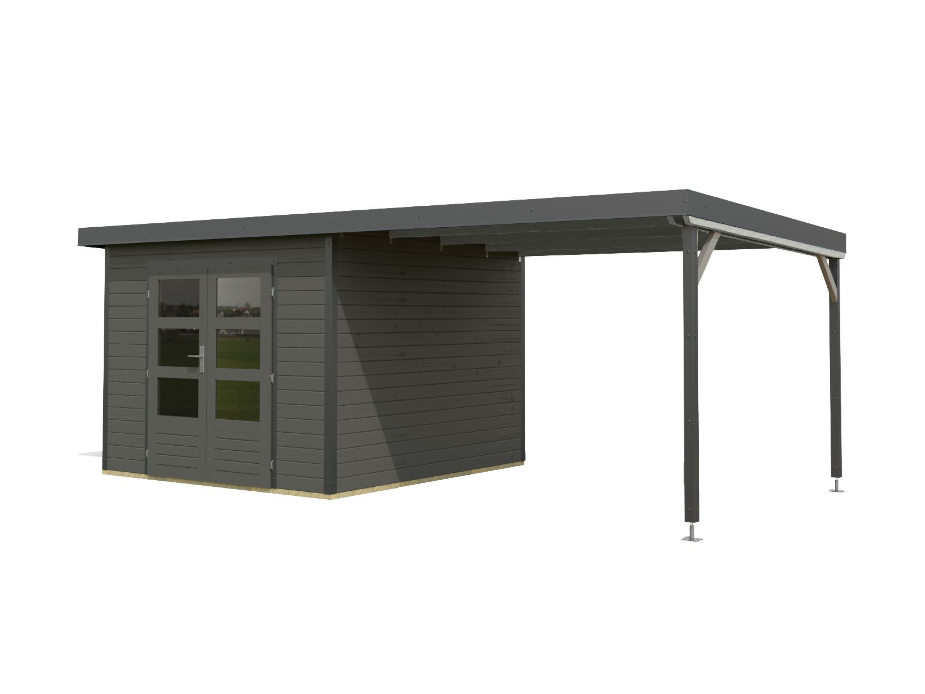 KARIBU Gartenhaus Premium Hybrido (mit Anbaudach, terragrau)