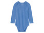 Ein blauer Lupilu Baby-Body mit langen Ärmeln.