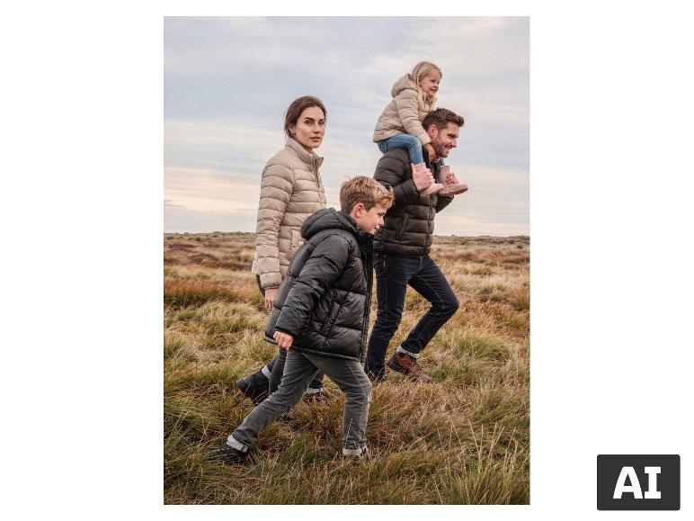 Mann in einer ESMARA MEN Herren-Lightweight-Jacke beim Spaziergang mit der Familie. [KI-generiertes Bild]