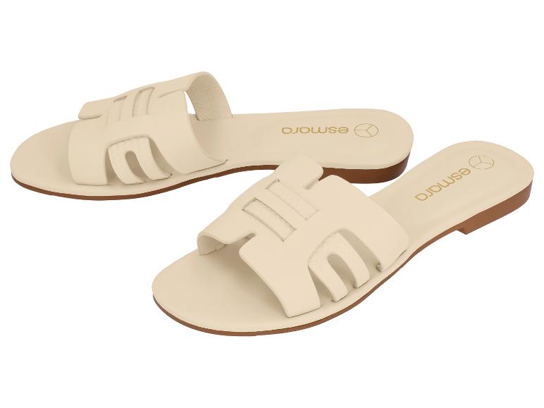 Beigefarbene flache Damensandalen mit verschlungenem Riemchendesign