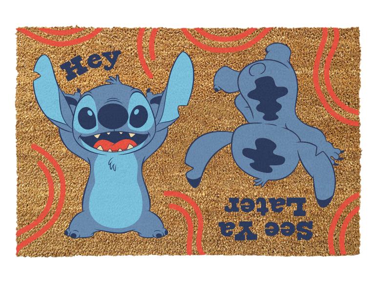 Kokos-Fußmatte mit zwei blauen Zeichentrickfiguren und den Texten „Hey“ und „See Ya Later“.