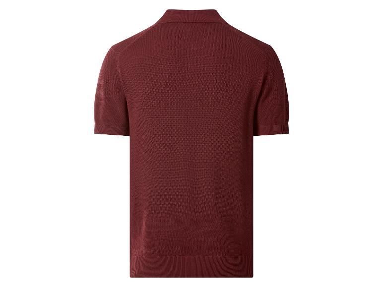 Herren-Kurzarm-Strickpoloshirt in Burgunderrot, Rückansicht.