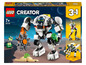 LEGO Creator 3-in-1-Set mit einem weißen Roboter, einer Spinne und einem zweiten Roboter.