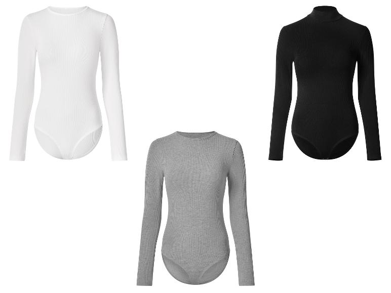 Drei langärmelige Damen-Bodys in Weiß, Grau und Schwarz.
