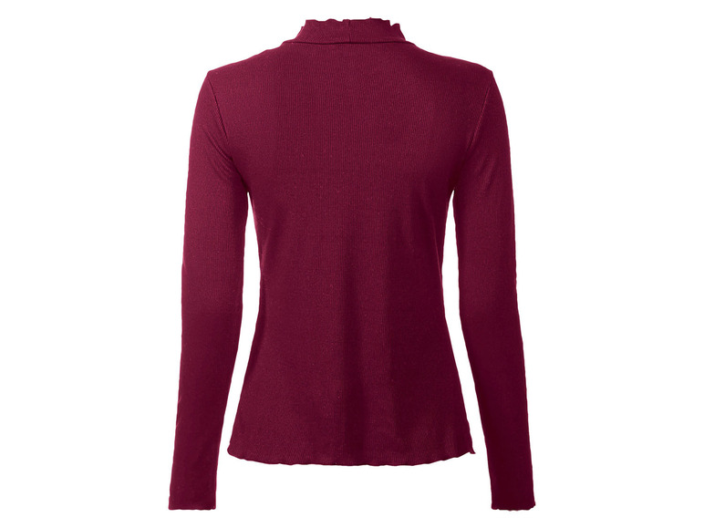 Ein dunkelroter Longsleeve-Pulli mit gerippter Struktur.
