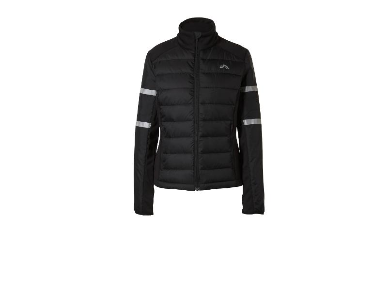 Schwarze gesteppte Sportjacke mit reflektierenden Streifen an den Ärmeln.