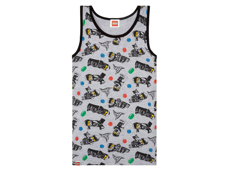 Ein graues LEGO Ninjago Tanktop mit schwarzen Details.