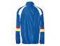 Blaue Trainingsjacke mit weißen, roten und gelben Details.
