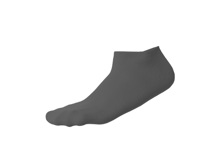 Schwarze Socke, nach links gerichtet, auf schwarzem Hintergrund.
