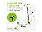 Grüner Stunt-Scooter mit Maßen 44 cm, 22 cm und 65 cm, ideal für den Skatepark.