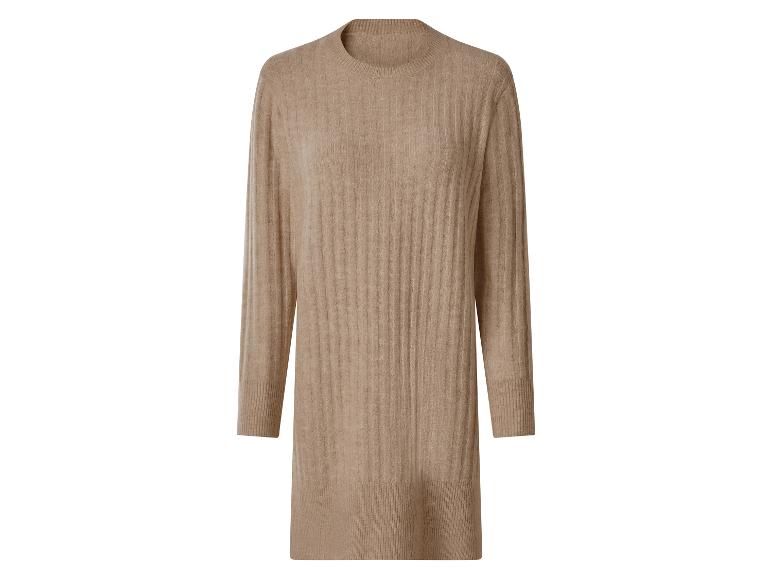 Geripptes Strickkleid mit langen Ärmeln in warmem Beige
