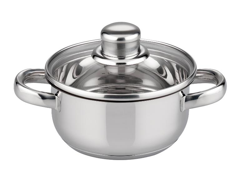 Edelstahlkochtopf mit Deckel und zwei Griffen