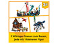 LEGO-Set mit Wikingerschiff, Haus und Wolf.