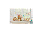 Kinderspielset mit Baumhaus, Tierfiguren und Wohnmobil auf einem weißen Tisch.