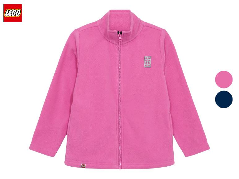 Rosa Fleecejacke mit Reißverschluss und kleinem Muster auf der Brust.
