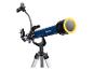 Ein blaues Bresser Teleskop auf einem Stativ.