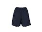 Dunkelblaue Damenshorts mit elastischem Bund, Rückansicht.