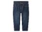 Dunkelblaue Kinderjeans mit gelben Nähten.