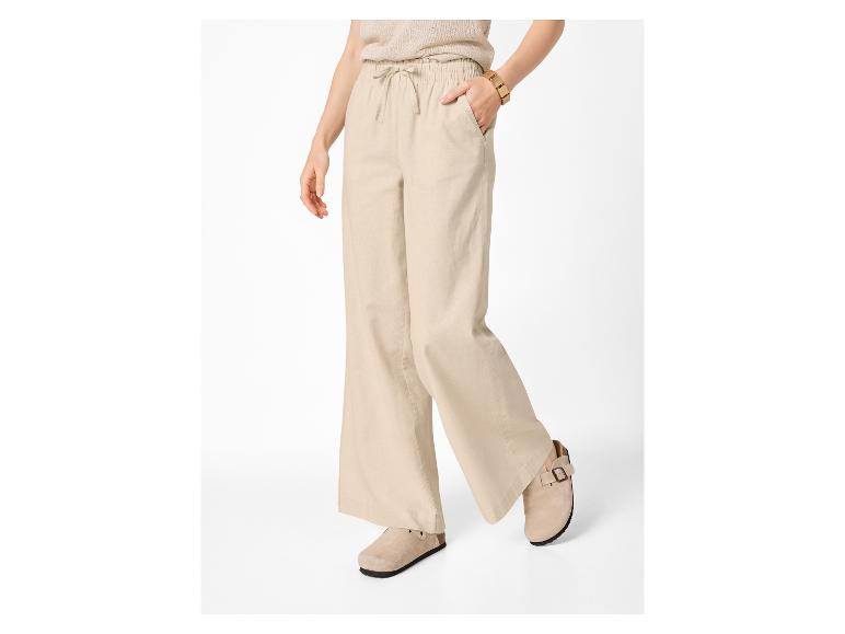 Damen-Palazzohose in Beige mit Kordelzug in der Taille und beigen Mules