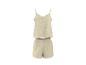 Beiges zweiteiliges Pyjama-Set mit Spaghettiträger-Top und Shorts.